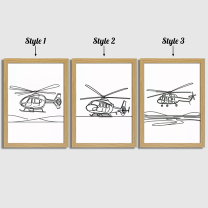 Helicopter Line Art Print Set