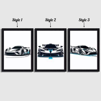 Blue Car Line Art Print Set