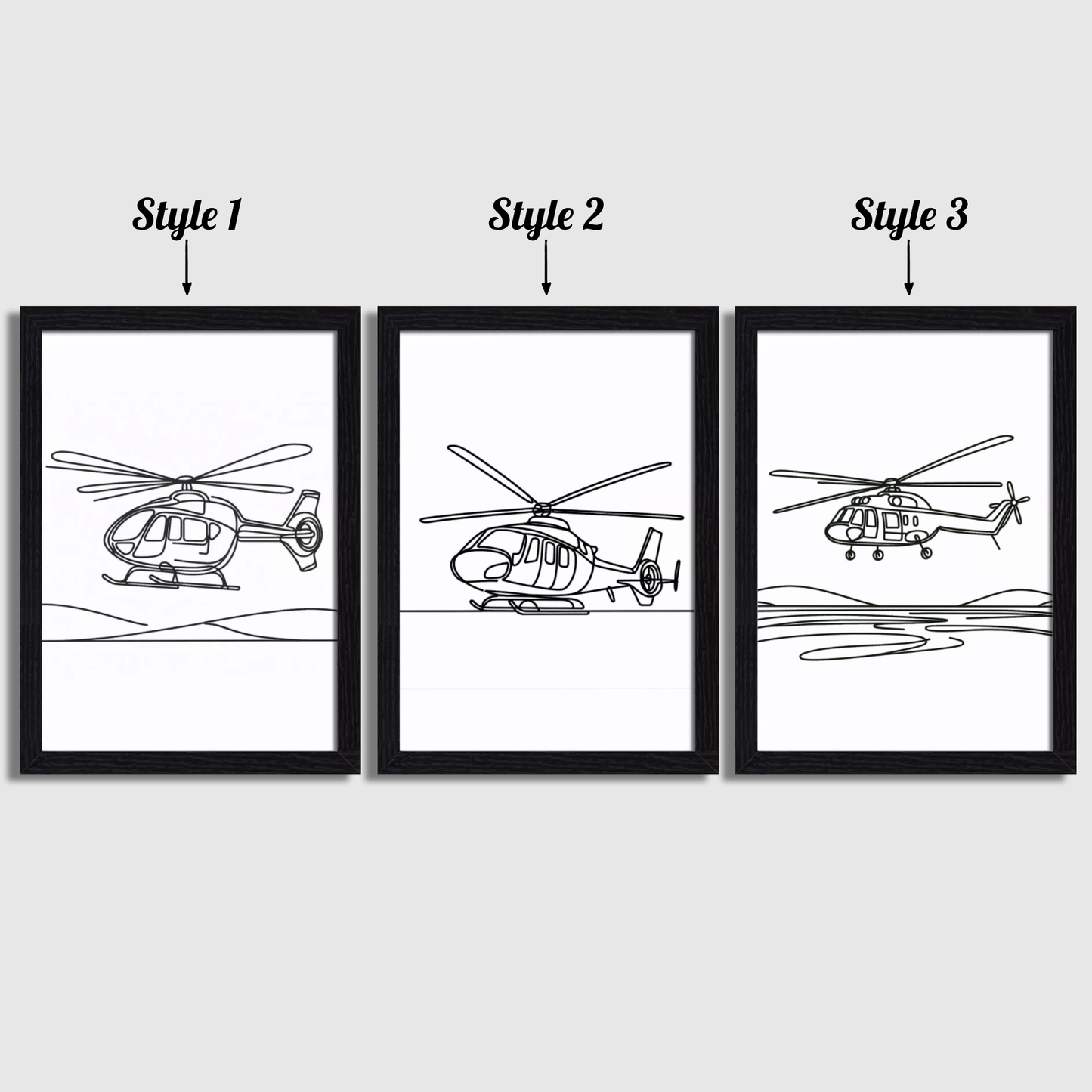 Helicopter Line Art Print Set