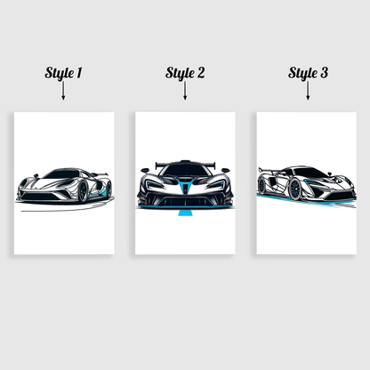 Blue Car Line Art Print Set