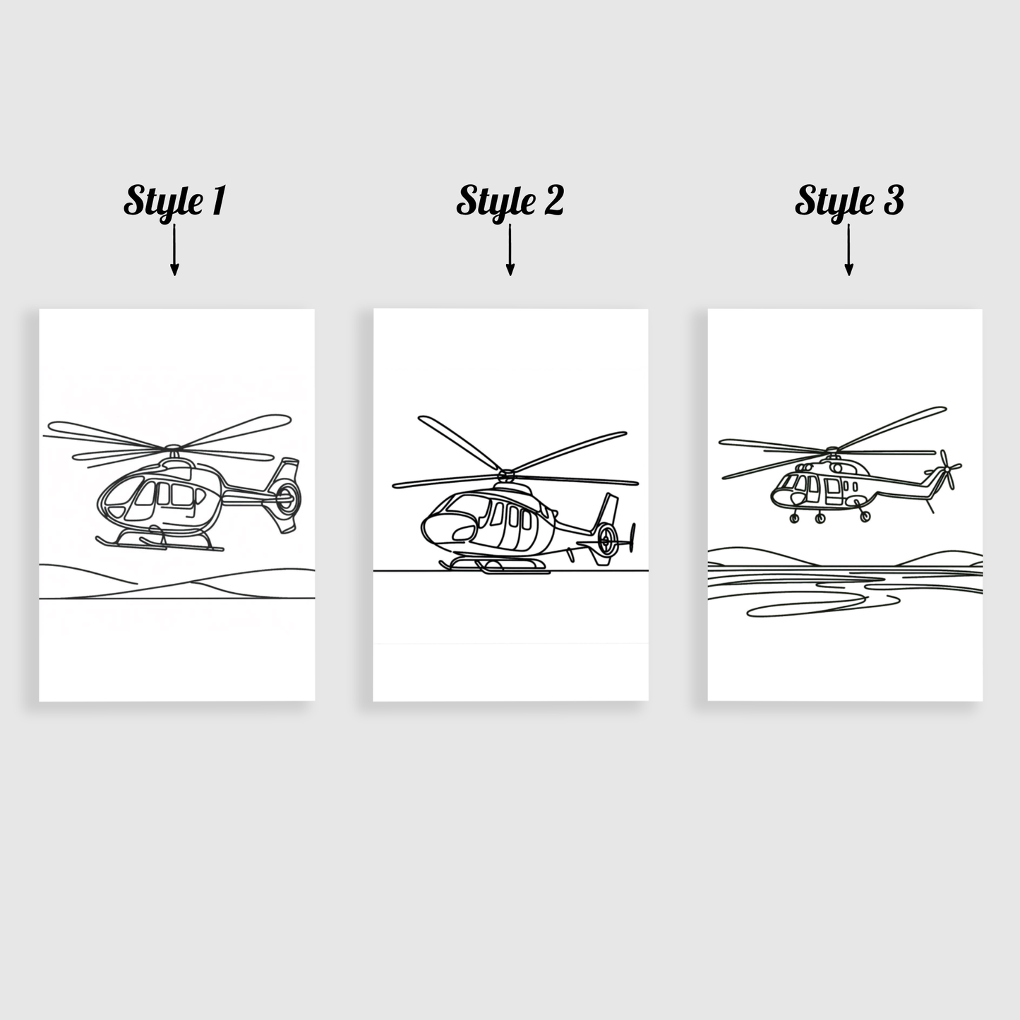 Helicopter Line Art Print Set