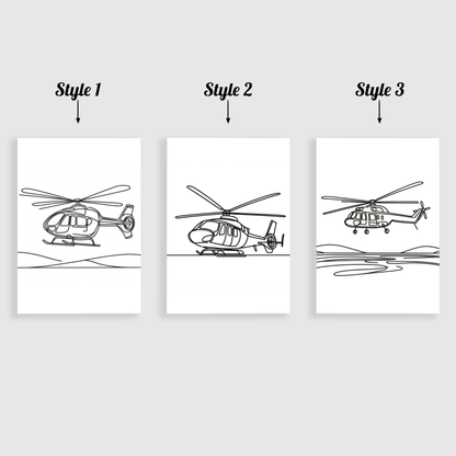 Helicopter Line Art Print Set