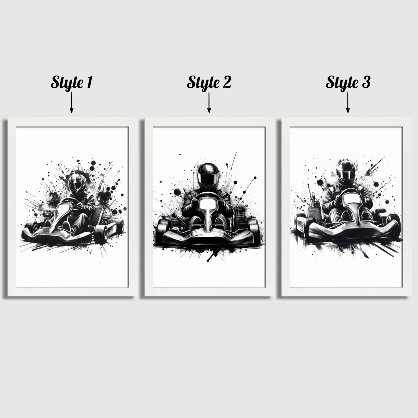 Black Go Karting Print Set