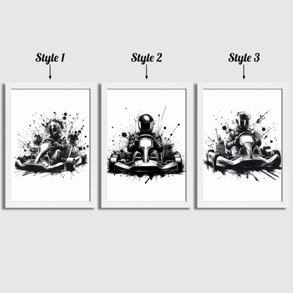 Black Go Karting Print Set