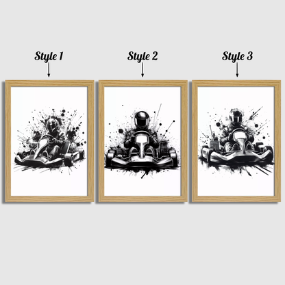 Black Go Karting Print Set