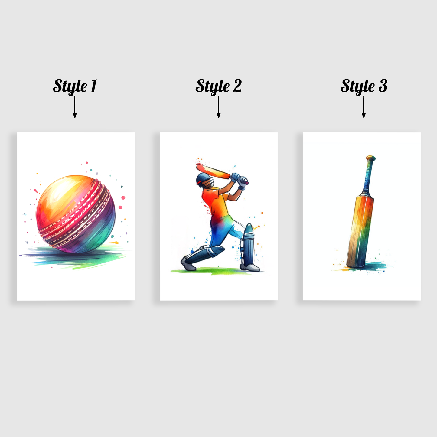 Watercolour Cricket Print Set