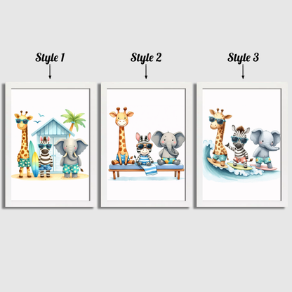 Surfing Animals Print Set
