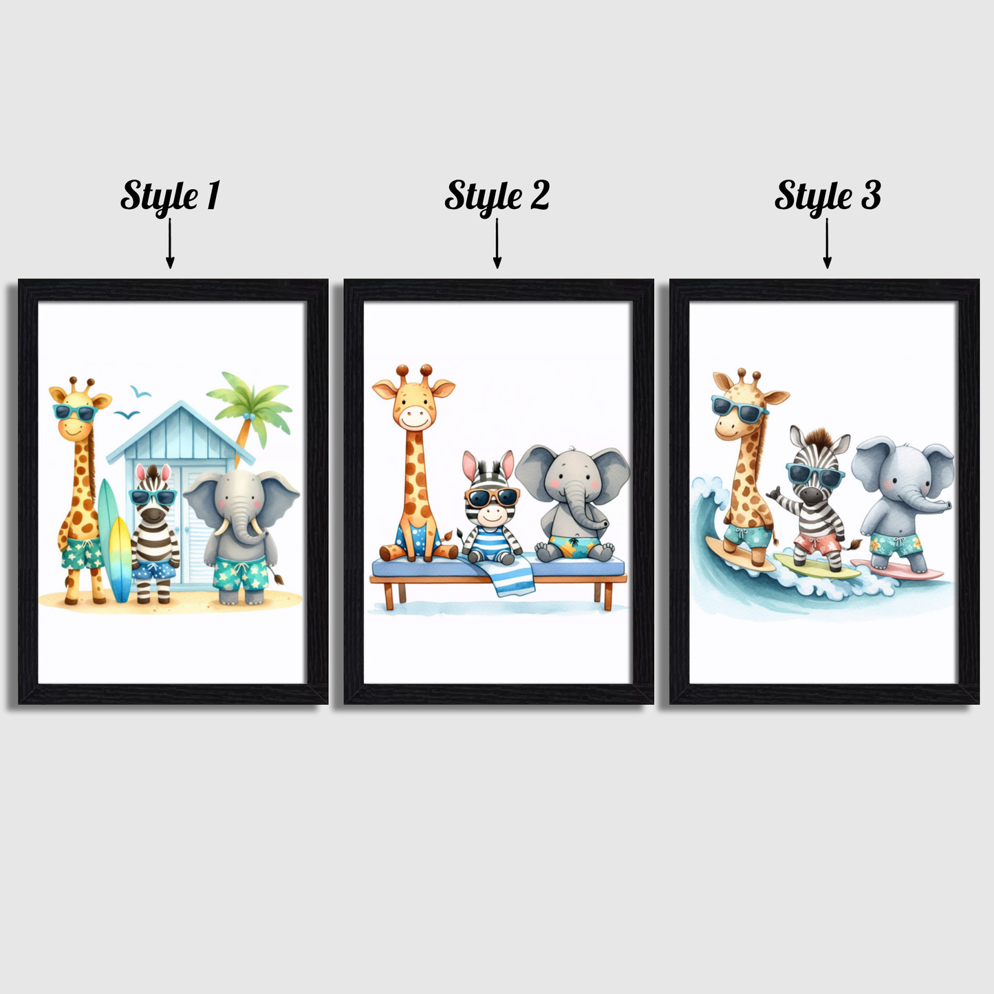 Surfing Animals Print Set