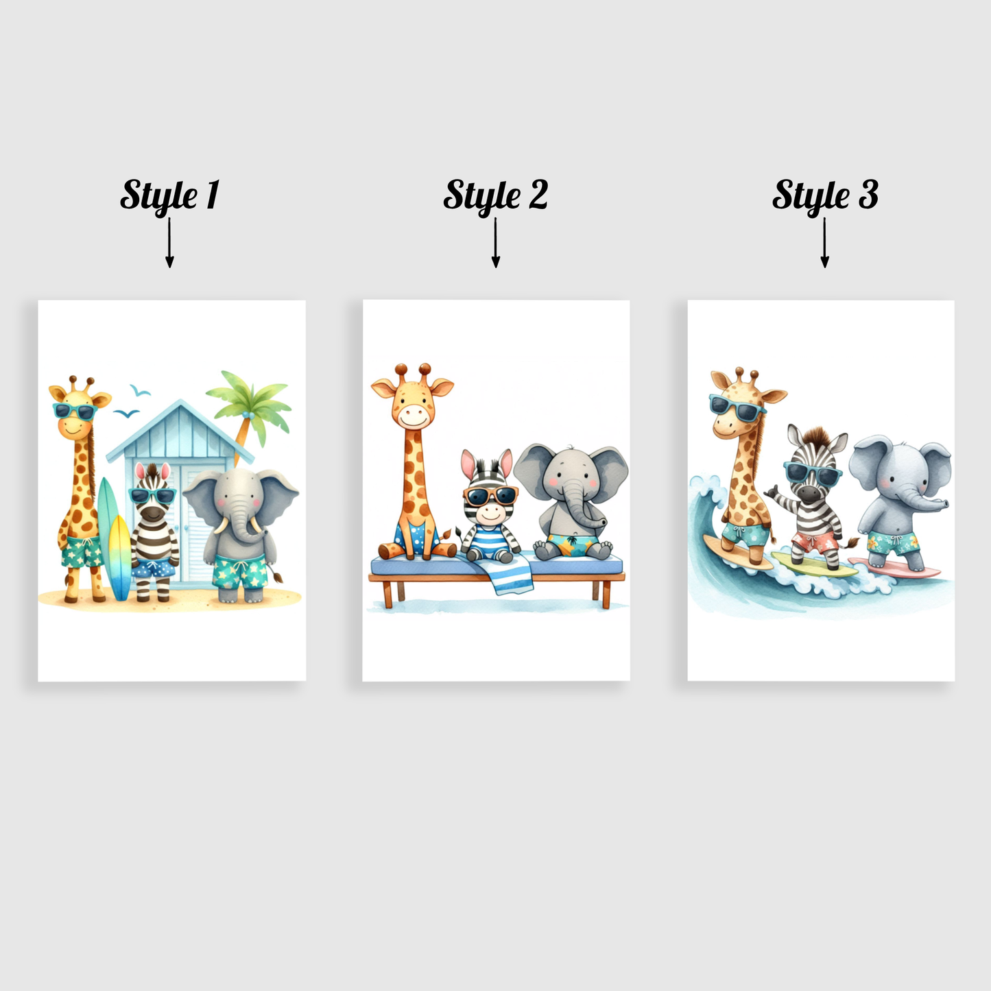 Surfing Animals Print Set