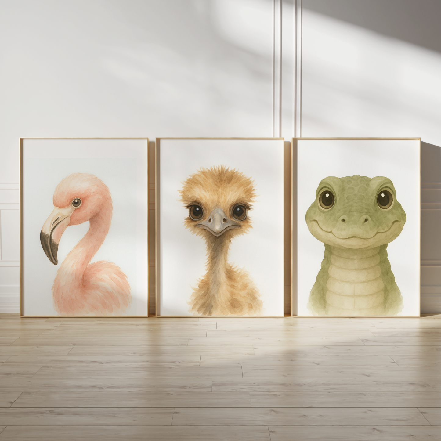 Flamingo, Ostrich & Crocodile - Safari Nursery Print Set of 3
