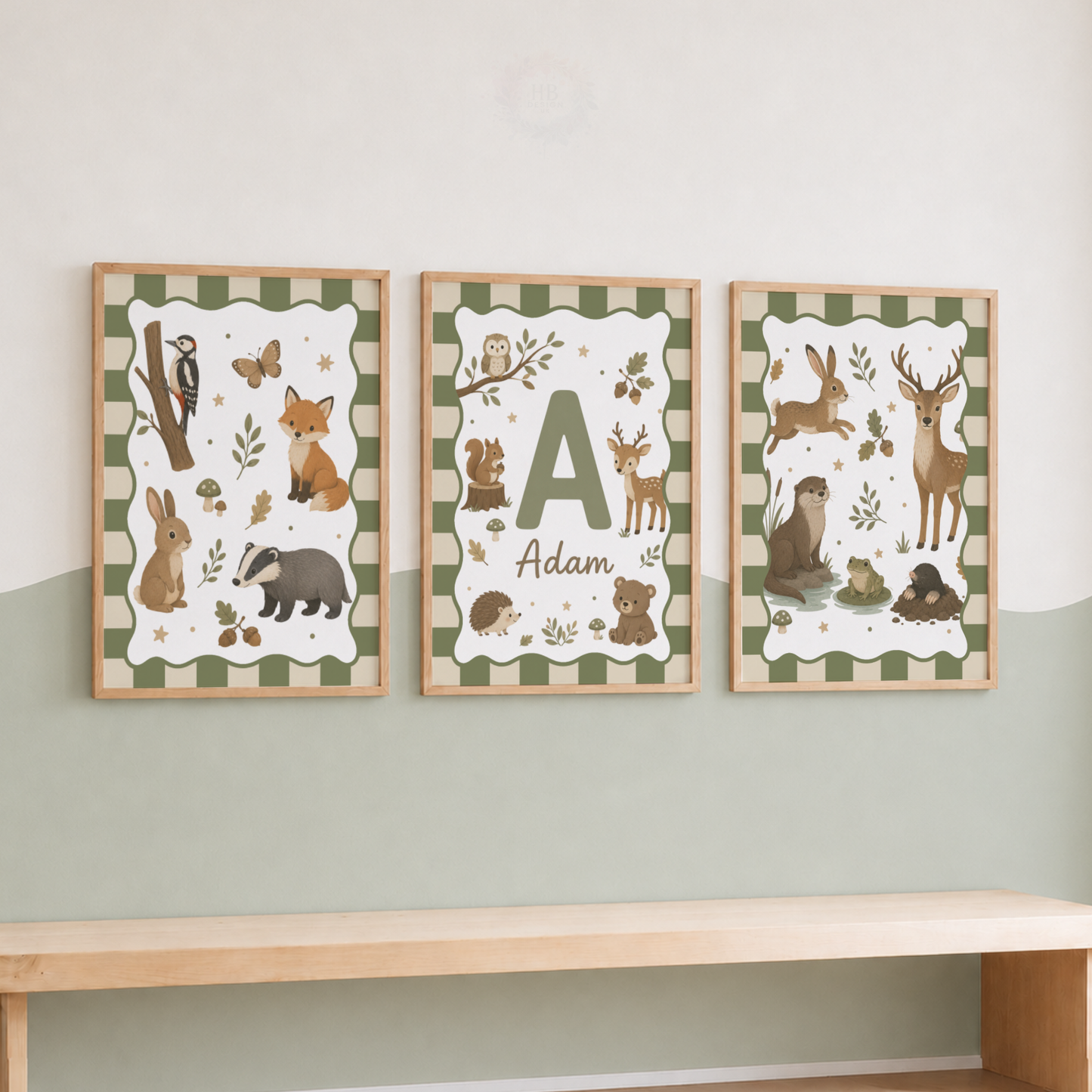 Woodland Friends – Personalised Set of 3 Woodland Animal Nursery Prints
