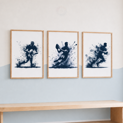 Rugby Watercolor Wall Art Set – Navy Blue Rugby Player Sports Prints