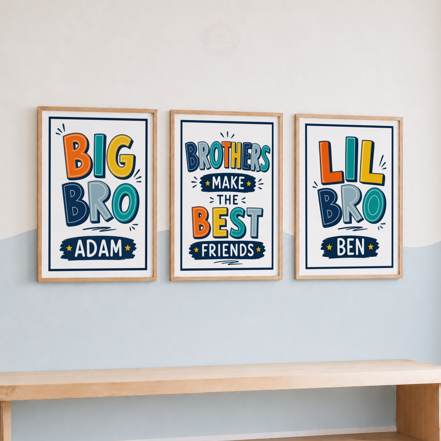 Colourful Big Bro & Lil Bro – Personalised Brothers Print Set