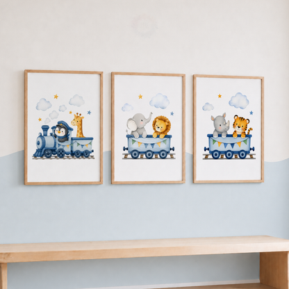 Safari Express – Set of 3 Animal Train Nursery Prints