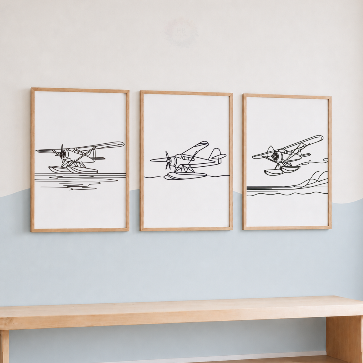 Seaplane Wall Art Set – Minimalist Floatplane Line Art Prints
