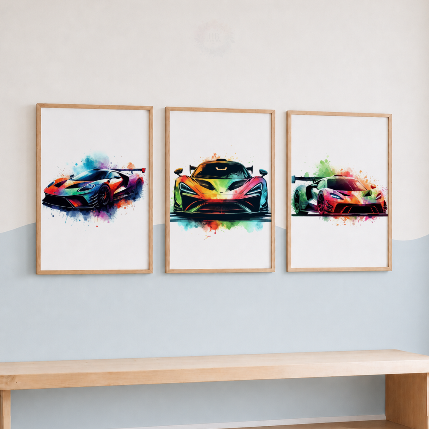 Colorful Supercar Wall Art Set – Watercolor Sports Car Prints