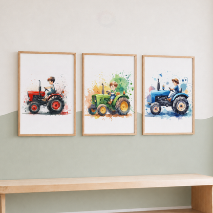 Boys Tractor Nursery Prints Set – Watercolour Farm Wall Art
