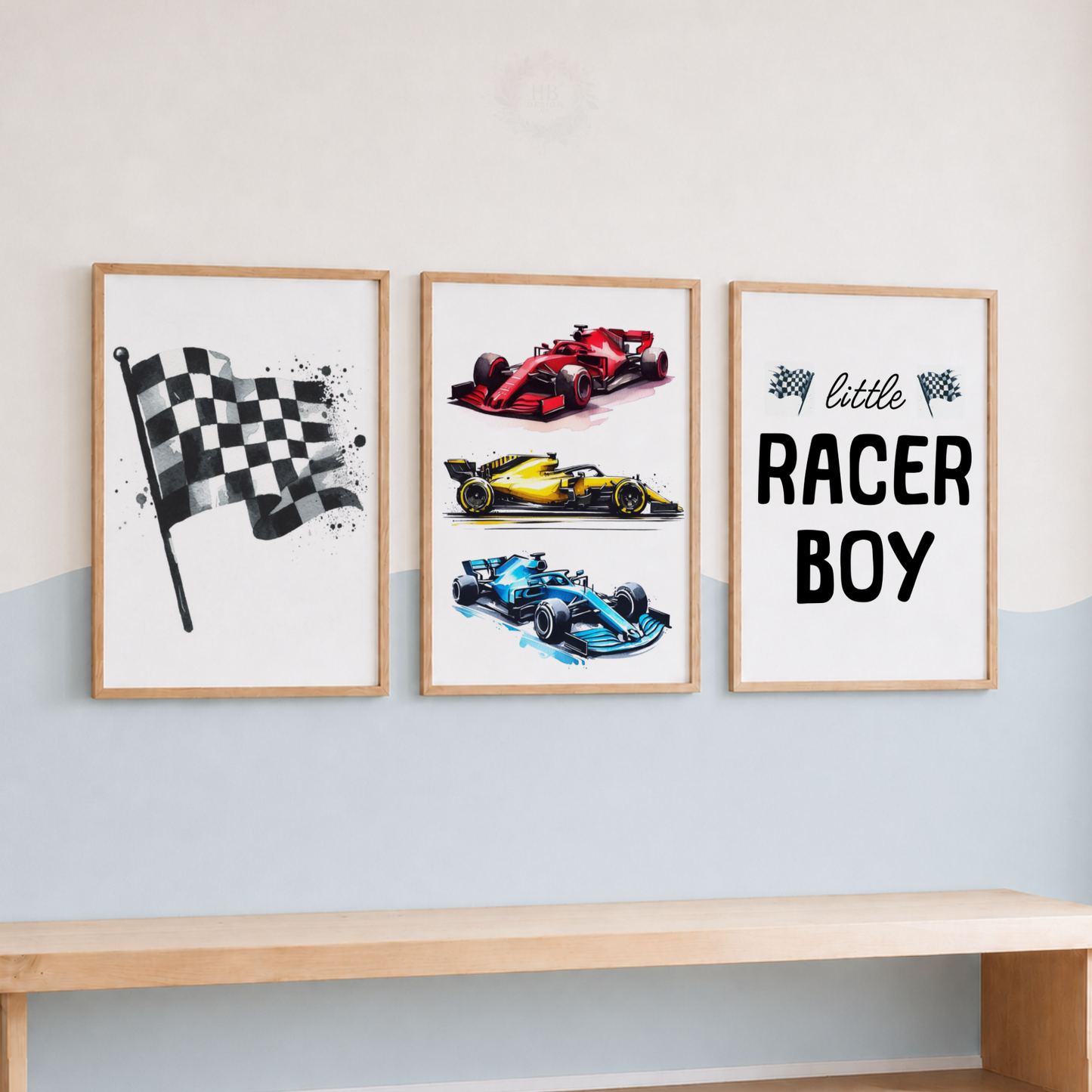 Formula Race Car Wall Art Set – Little Racer Boy Prints
