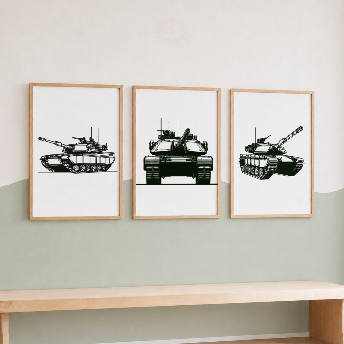 Minimalist Tank Line Art Prints Set – Military Vehicle Wall Art