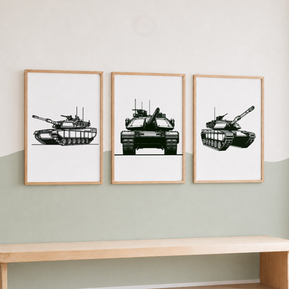 Minimalist Tank Line Art Prints Set – Military Vehicle Wall Art