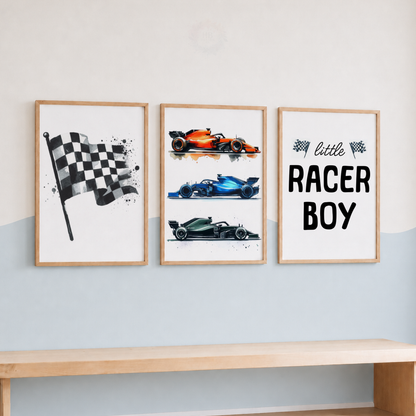 Formula Racing Car Prints Set – Little Racer Boy Wall Art