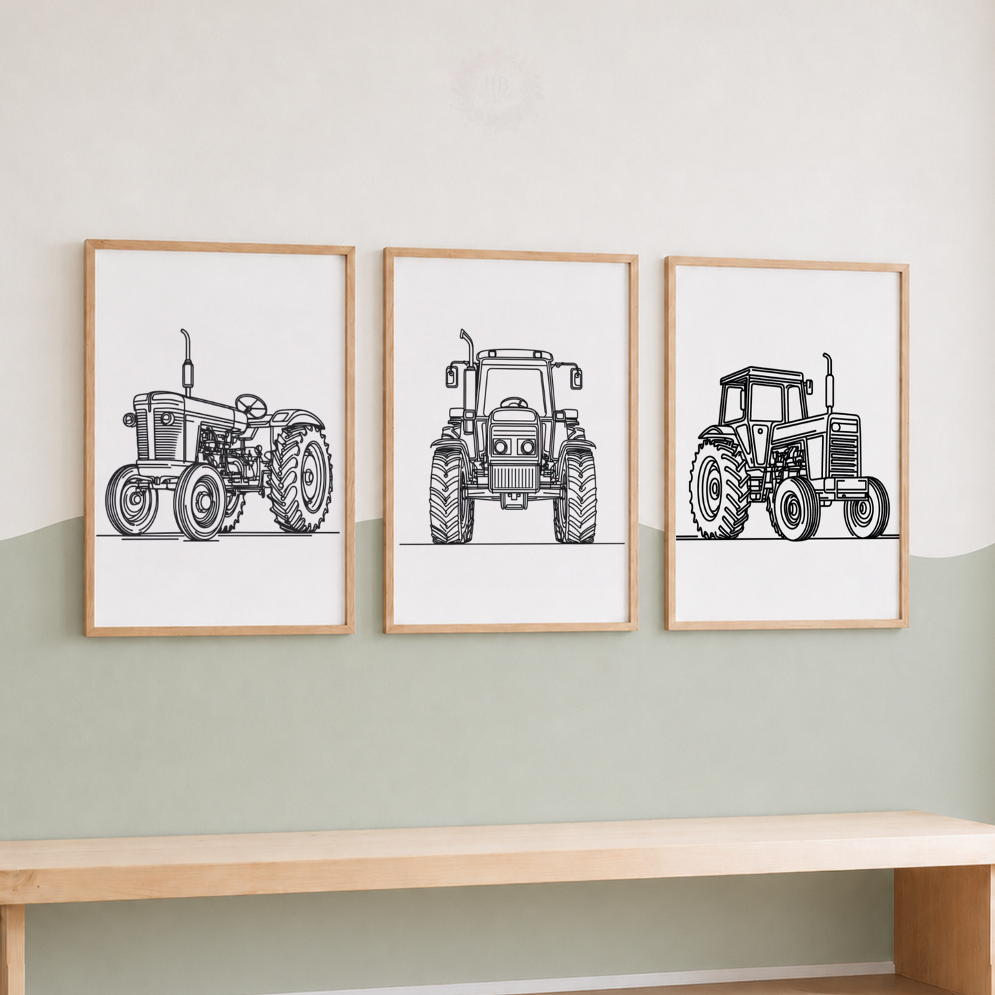 Tractor Nursery Prints Set – Black & White Farm Vehicle Wall Art