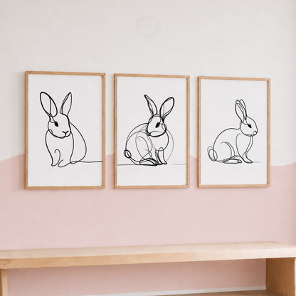 Minimalist Bunny Line Art Prints Set – Rabbit Nursery Wall Art
