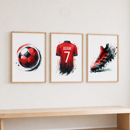 Personalized Soccer Watercolor Wall Art Set – Custom Name & Number Football Prints