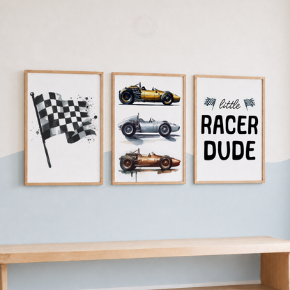 Vintage Race Car Wall Art Set – Little Racer Dude Prints