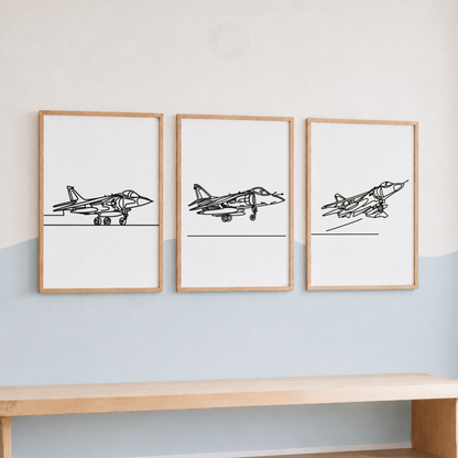 Fighter Jet Wall Art Set – Minimalist Airplane Line Art Prints