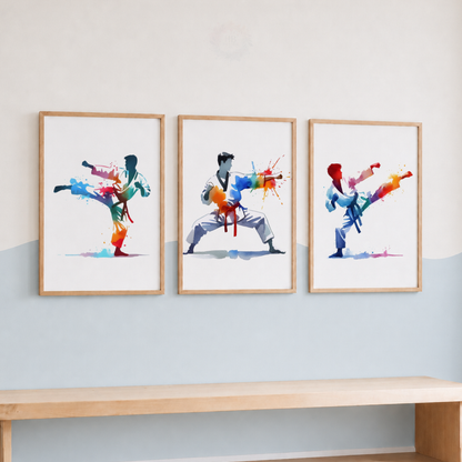 Martial Arts Watercolor Wall Art Set – Colourful Karate & Taekwondo Sports Prints