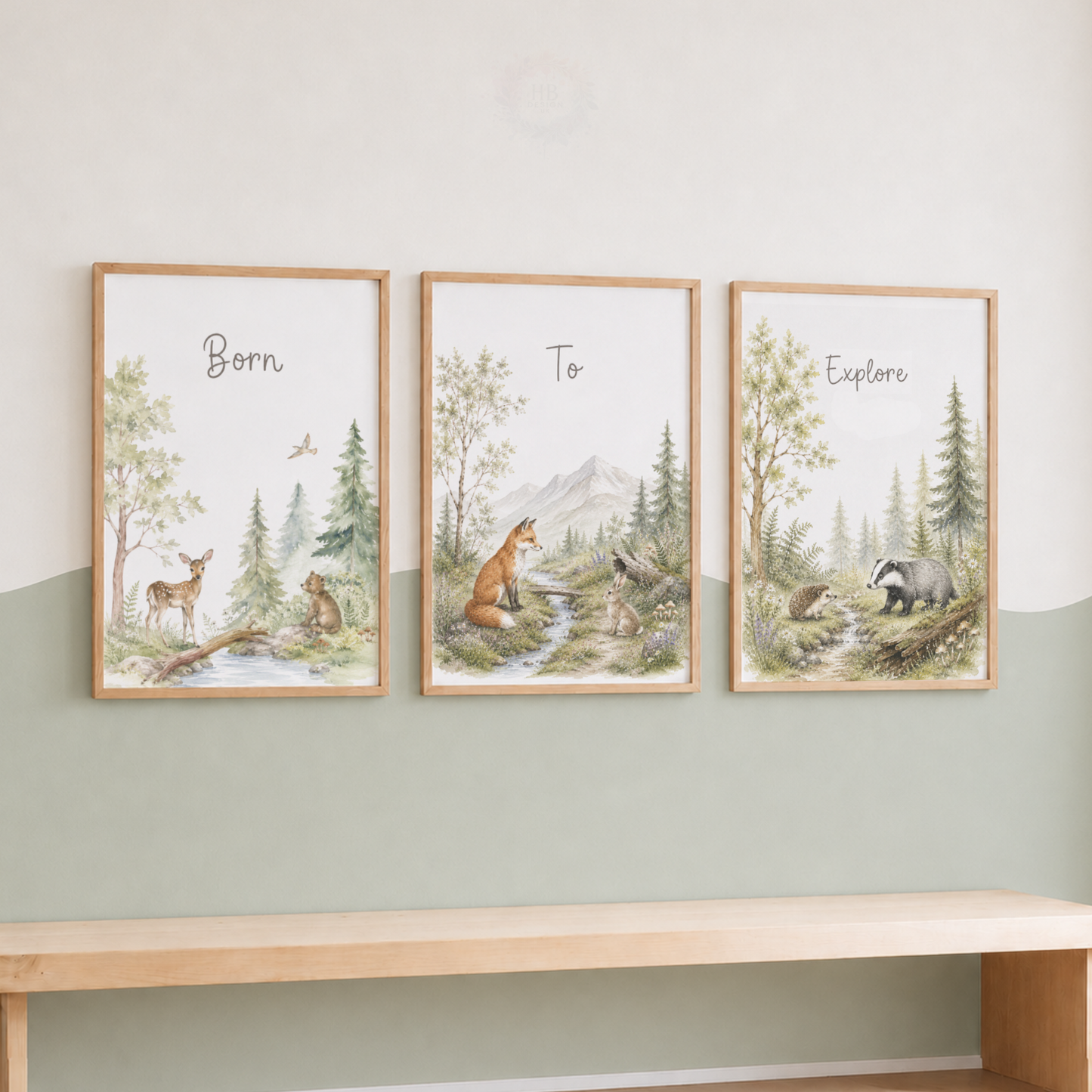 Woodland Animal Nursery Prints – Set of 3 Born to Explore Forest Wall Art