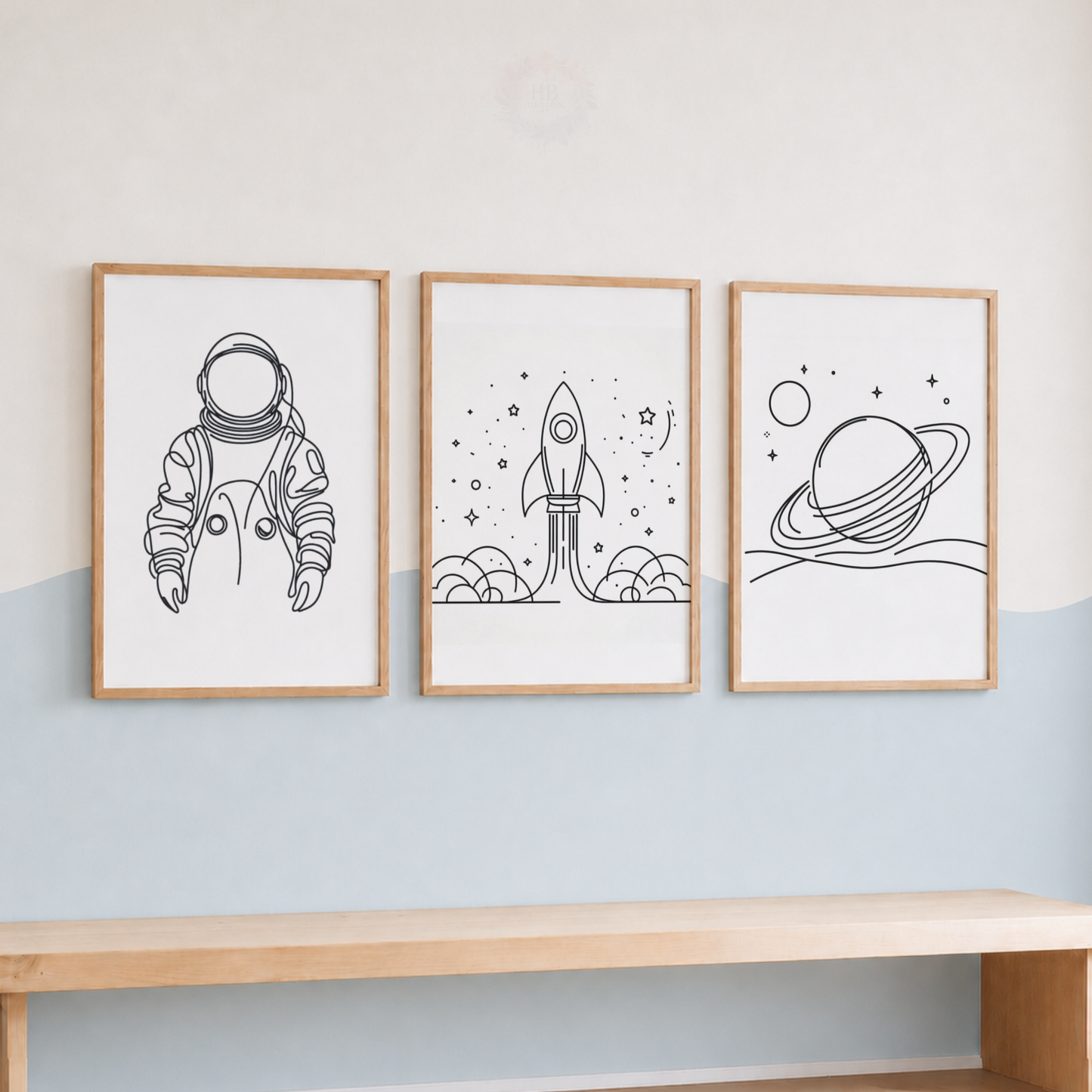 Space Nursery Prints Set – Astronaut Rocket & Planet Minimalist Wall Art