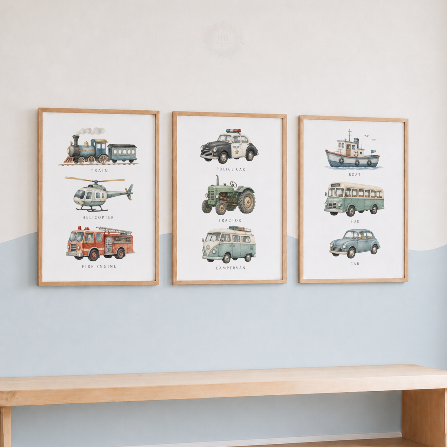 Vintage Transport Nursery Prints – Set of 3 Vehicle Wall Art for Boys’ Bedroom