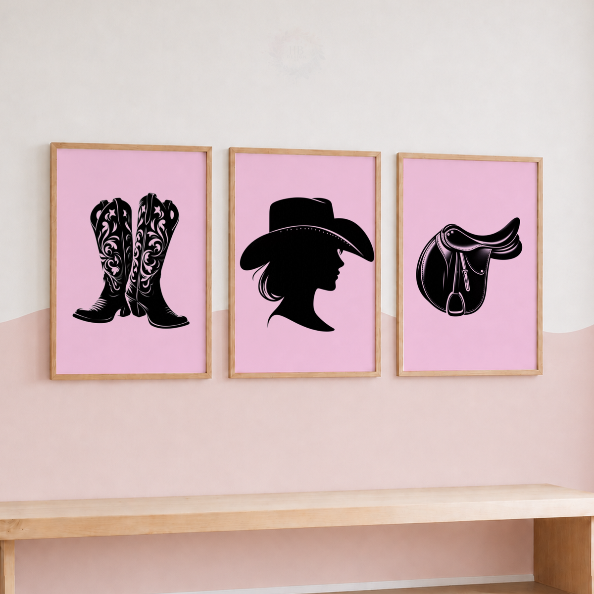 Pink Cowgirl Wall Art Set – Western Boots, Cowgirl & Saddle Prints