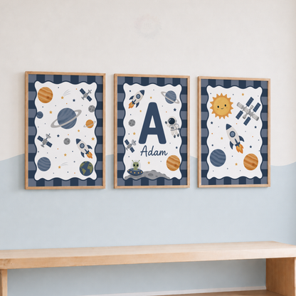 Cosmic Adventures – Personalised Set of 3 Space Nursery Prints