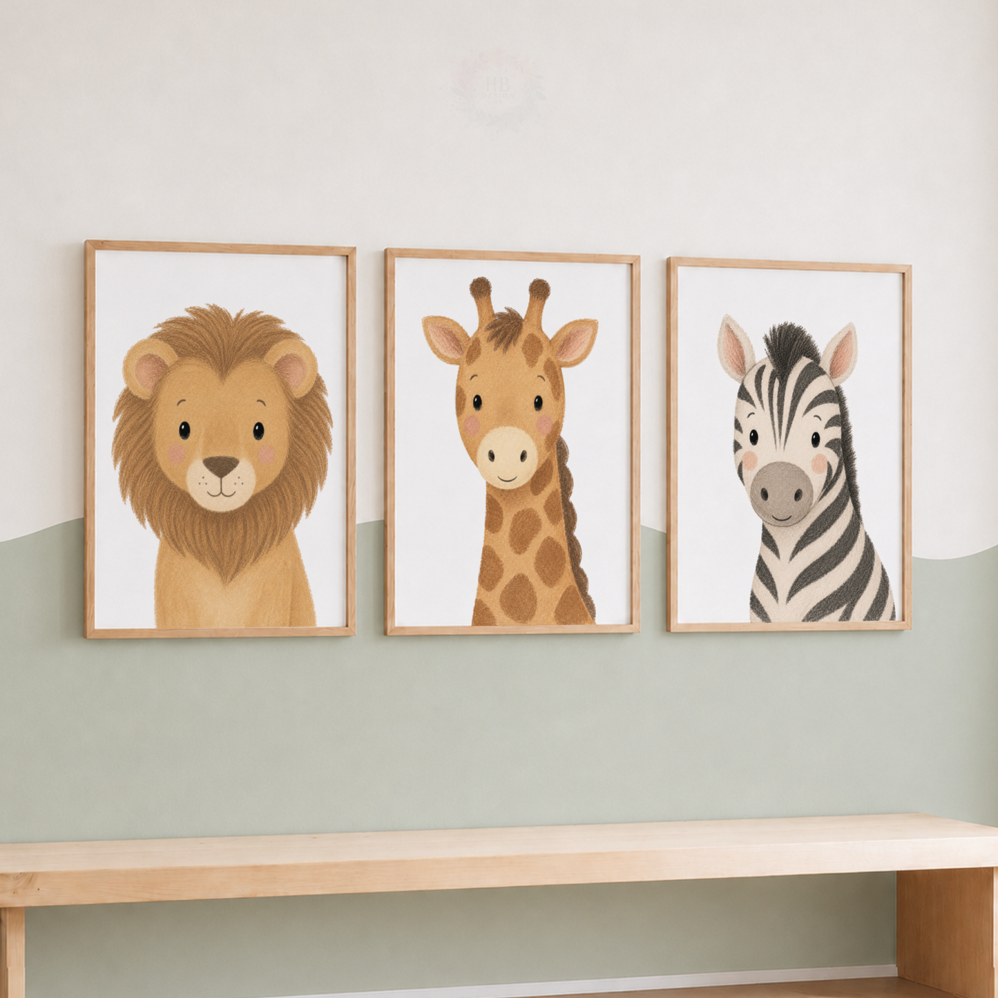 Safari Animal Nursery Prints Set – Lion Giraffe & Zebra Wall Art