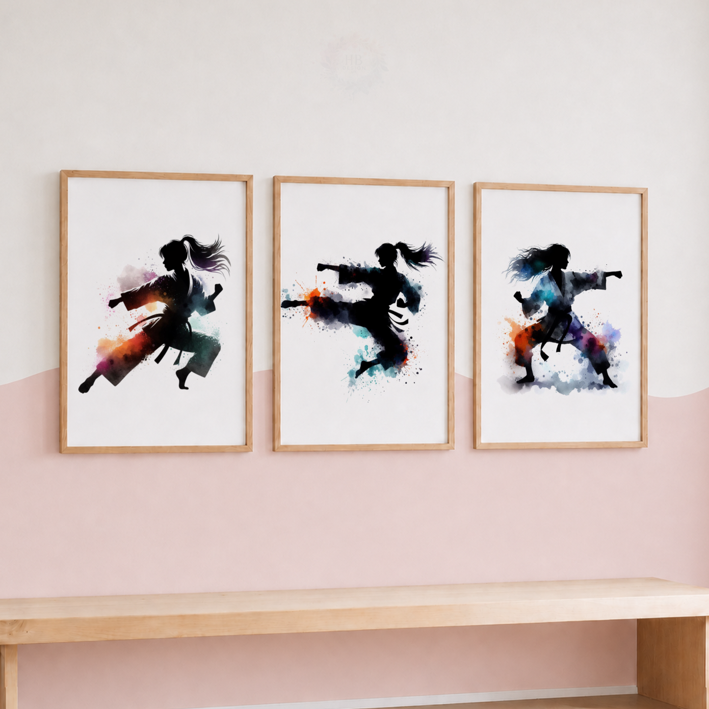 Girls Karate Wall Art Set – Watercolour Martial Arts Prints for Bedroom