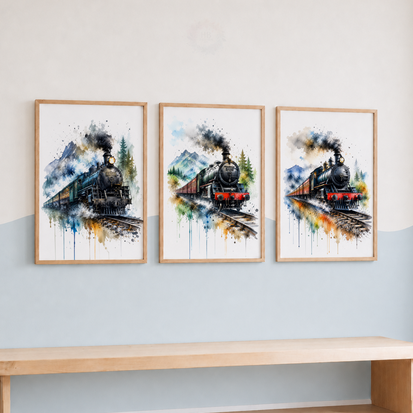 Steam Train Wall Art Set – Watercolour Railway Prints