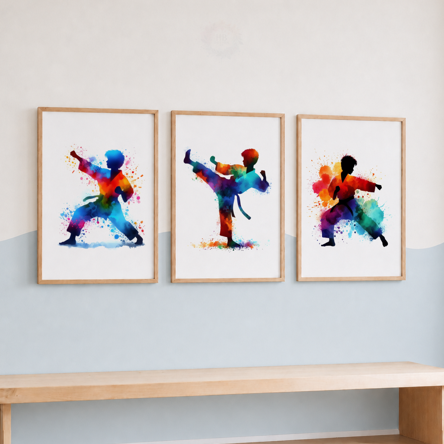 Colourful Karate Wall Art Set – Martial Arts Watercolour Prints for Boys’ Bedroom