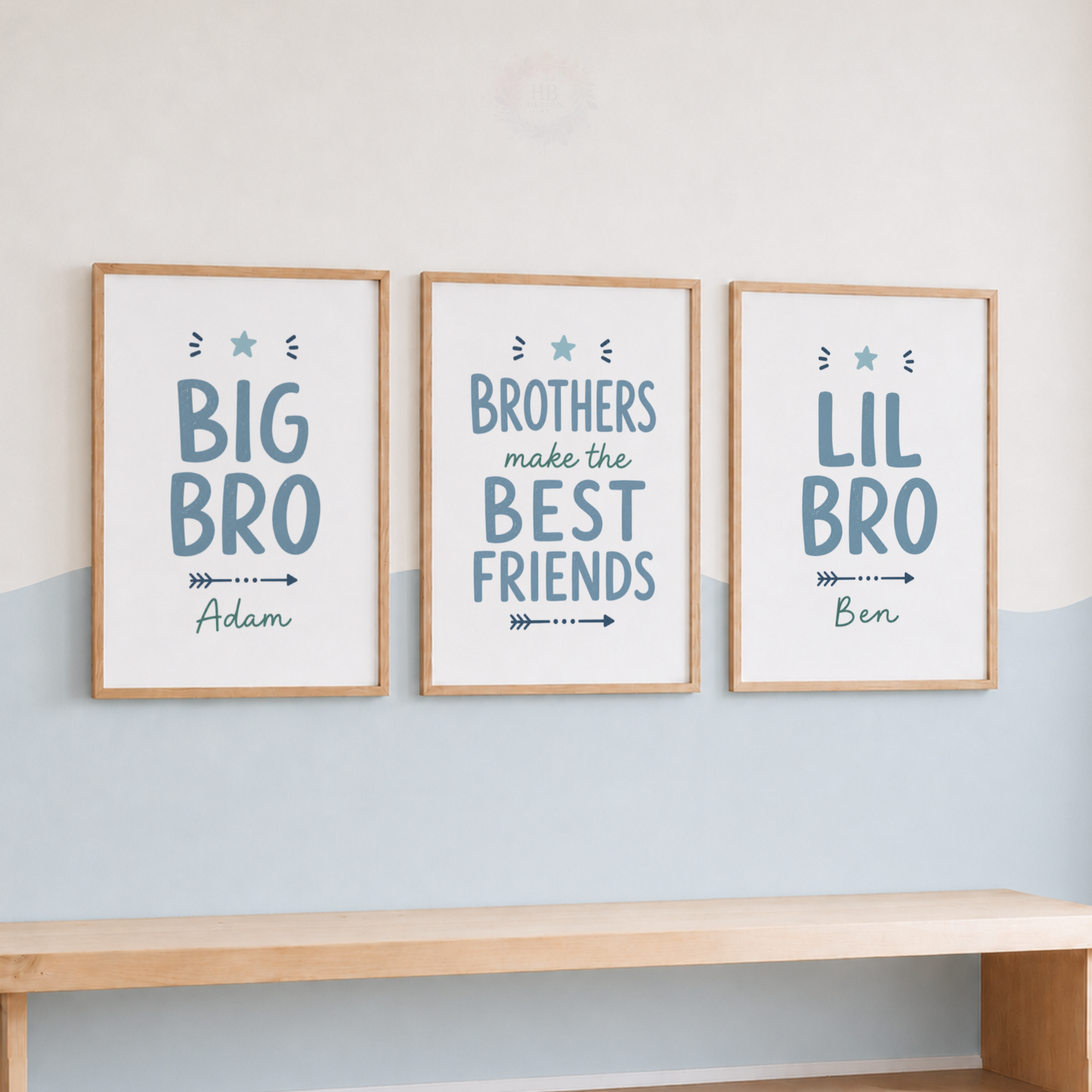 Big Bro, Little Bro – Personalised Set of 3 Blue Brothers Prints