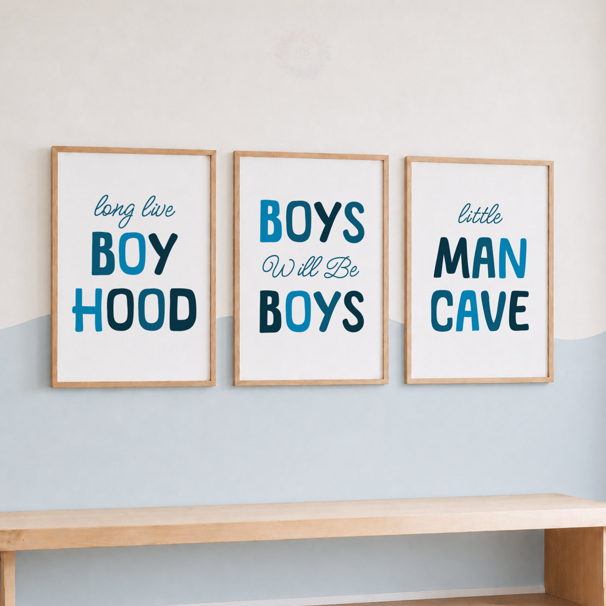 Boys Bedroom Quote Wall Art Set – Blue Typography Prints for Kids’ Room