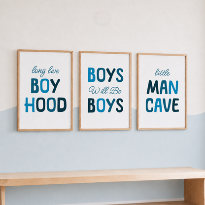 Boys Bedroom Quote Wall Art Set – Blue Typography Prints for Kids’ Room