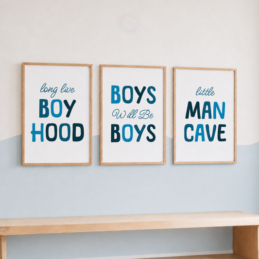 Boys Bedroom Quote Wall Art Set – Blue Typography Prints for Kids’ Room