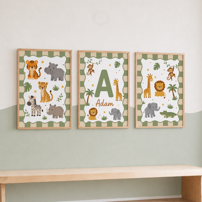 Safari Adventure – Personalised Set of 3 Nursery Prints