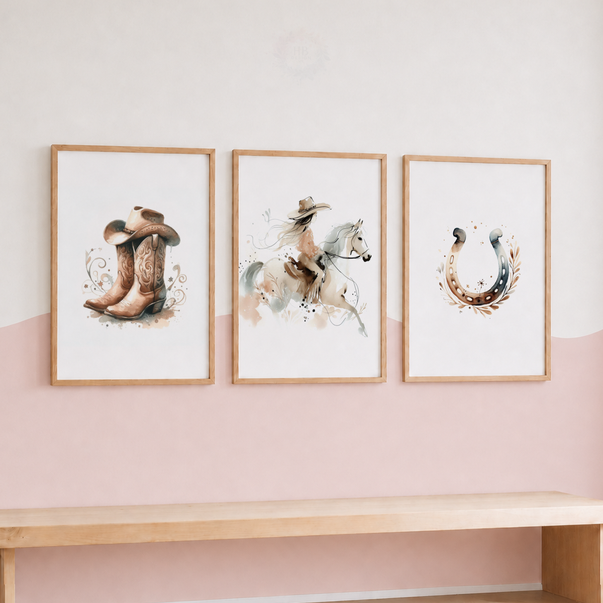 Western Cowgirl Horse Wall Art Set – Watercolour Equestrian Prints