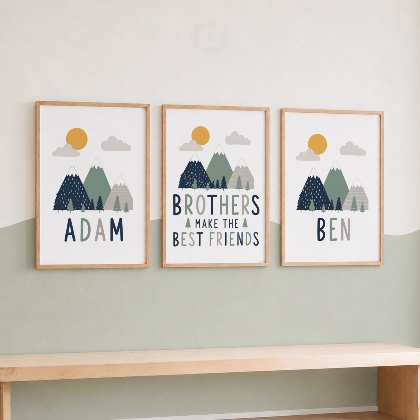 Mountain Brothers – Personalised Set of 3 Brothers Nursery Prints