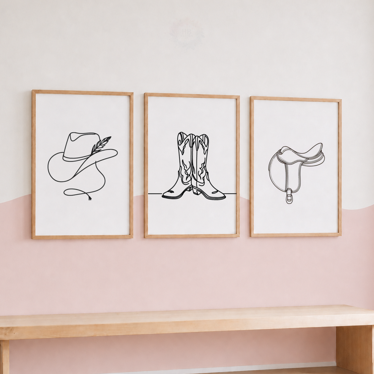 Equestrian Wall Art Set – Minimalist Horse Riding Hat, Boots & Saddle Prints