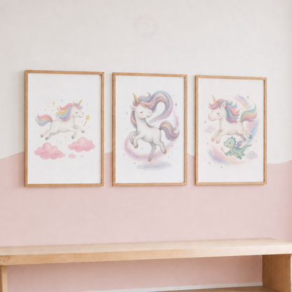 Unicorn Wall Art Set – Pastel Rainbow Nursery & Girls Bedroom Prints