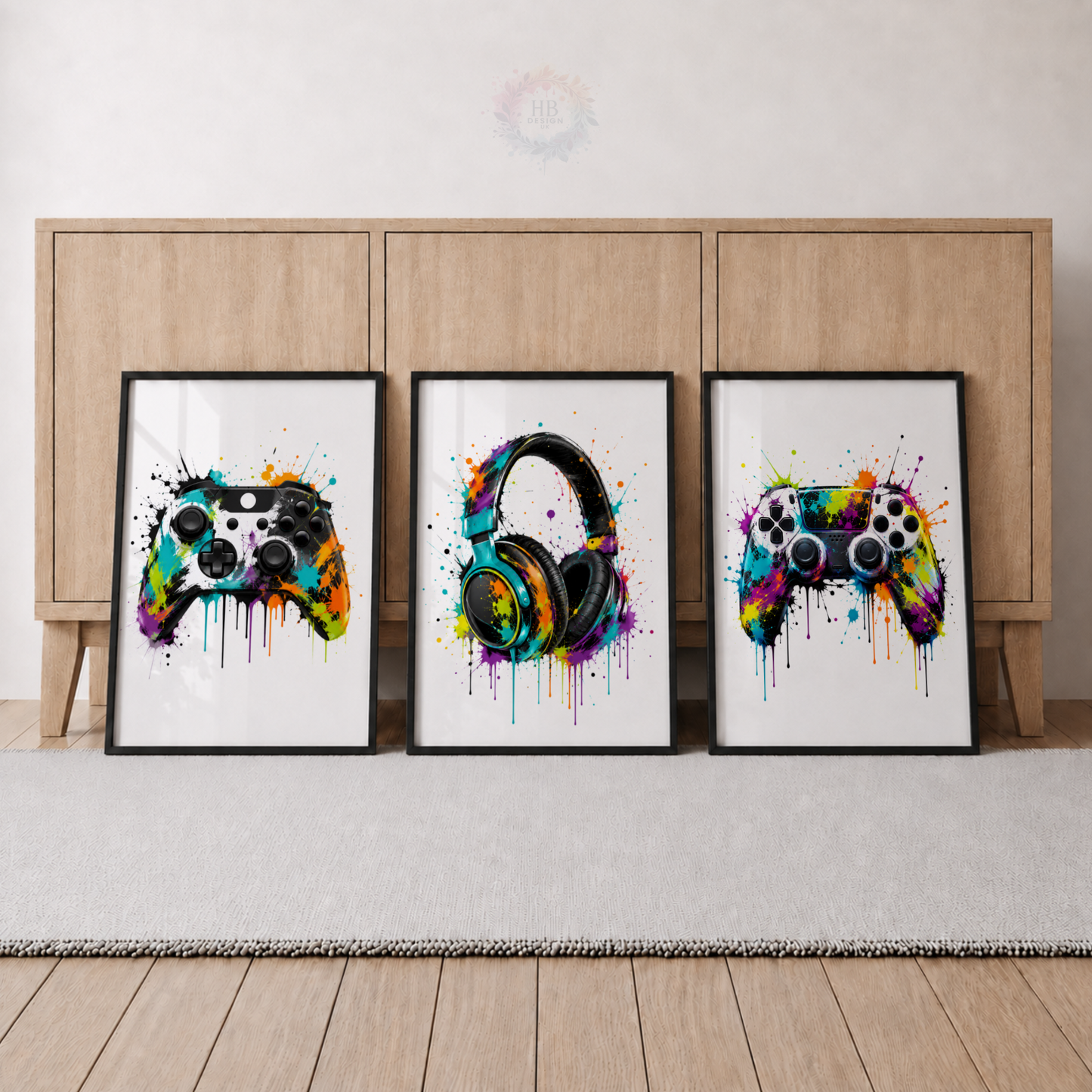 Colourful Gaming Wall Art Set – Controllers & Headphones Gamer Prints